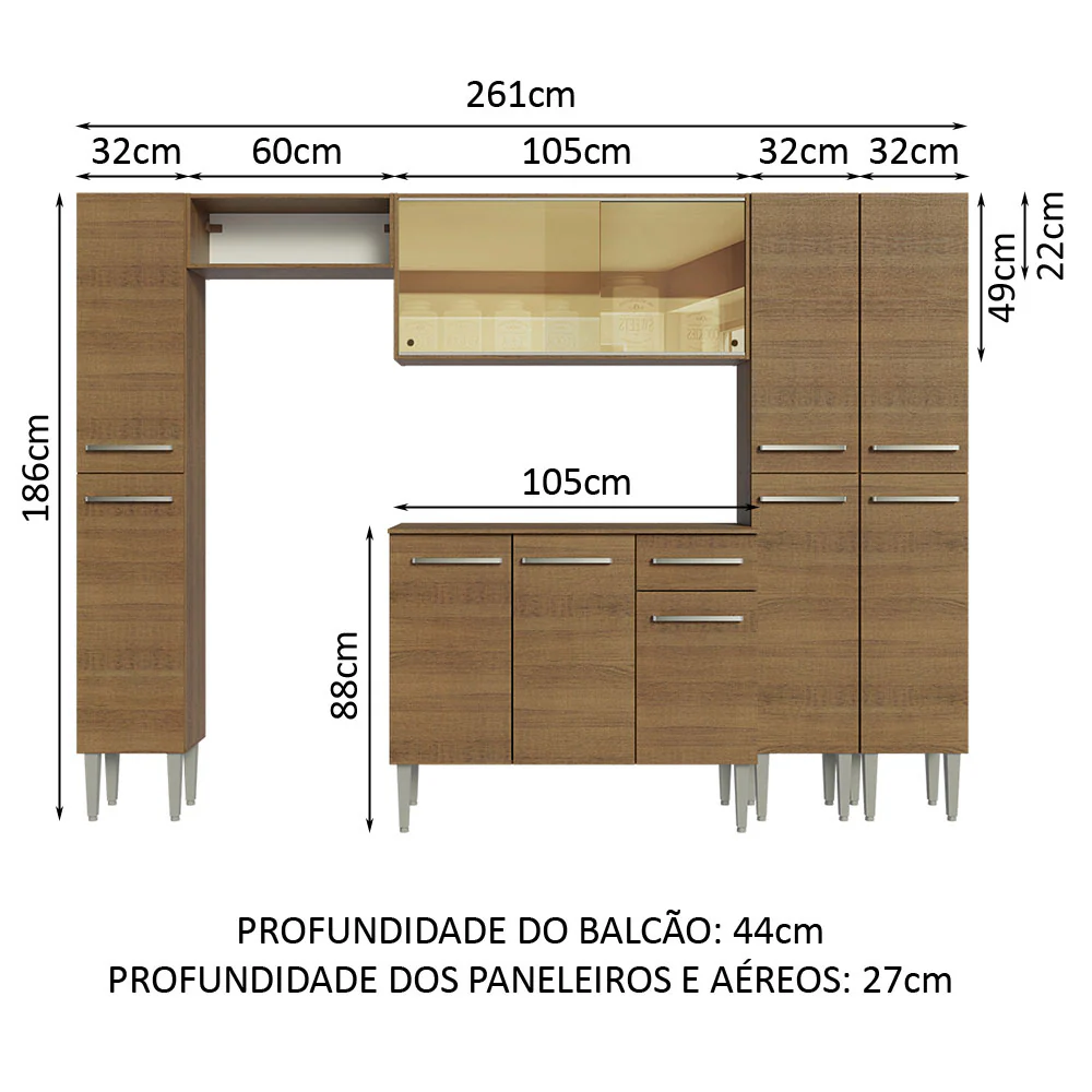 Armário de Cozinha Completa 261cm Rustic Emilly Madesa 07 - Image 3