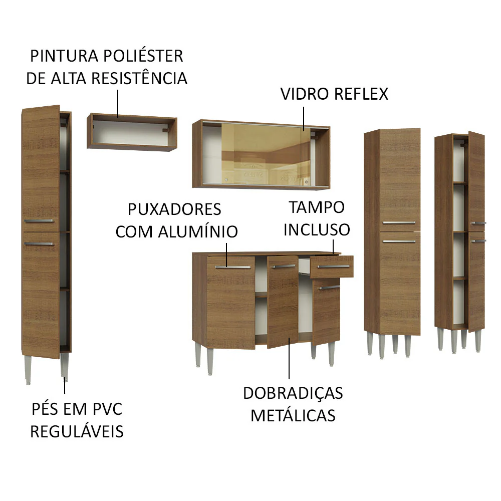 Armário de Cozinha Completa 261cm Rustic Emilly Madesa 07 - Image 4