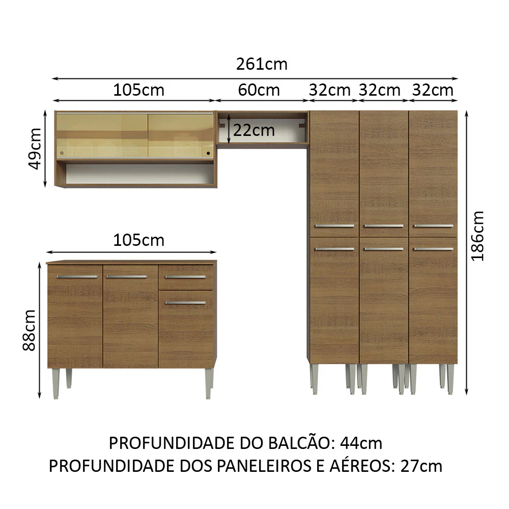 Armário de Cozinha Completa 261cm Rustic Emilly Madesa 08 - Image 3