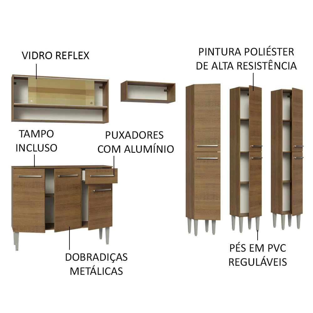 Armário de Cozinha Completa 261cm Rustic Emilly Madesa 08 - Image 4