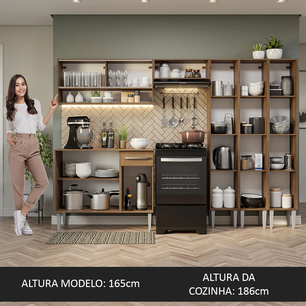 Armário de Cozinha Completa 261cm Rustic Emilly Madesa 08 - Image 5