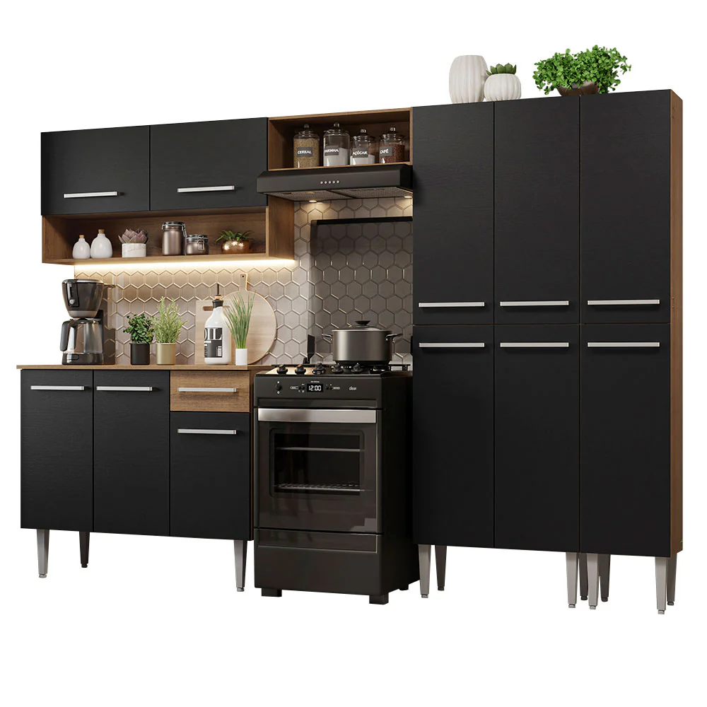 Armário de Cozinha Completa 261cm Rustic/Preto Emilly Madesa 02 - Image 2