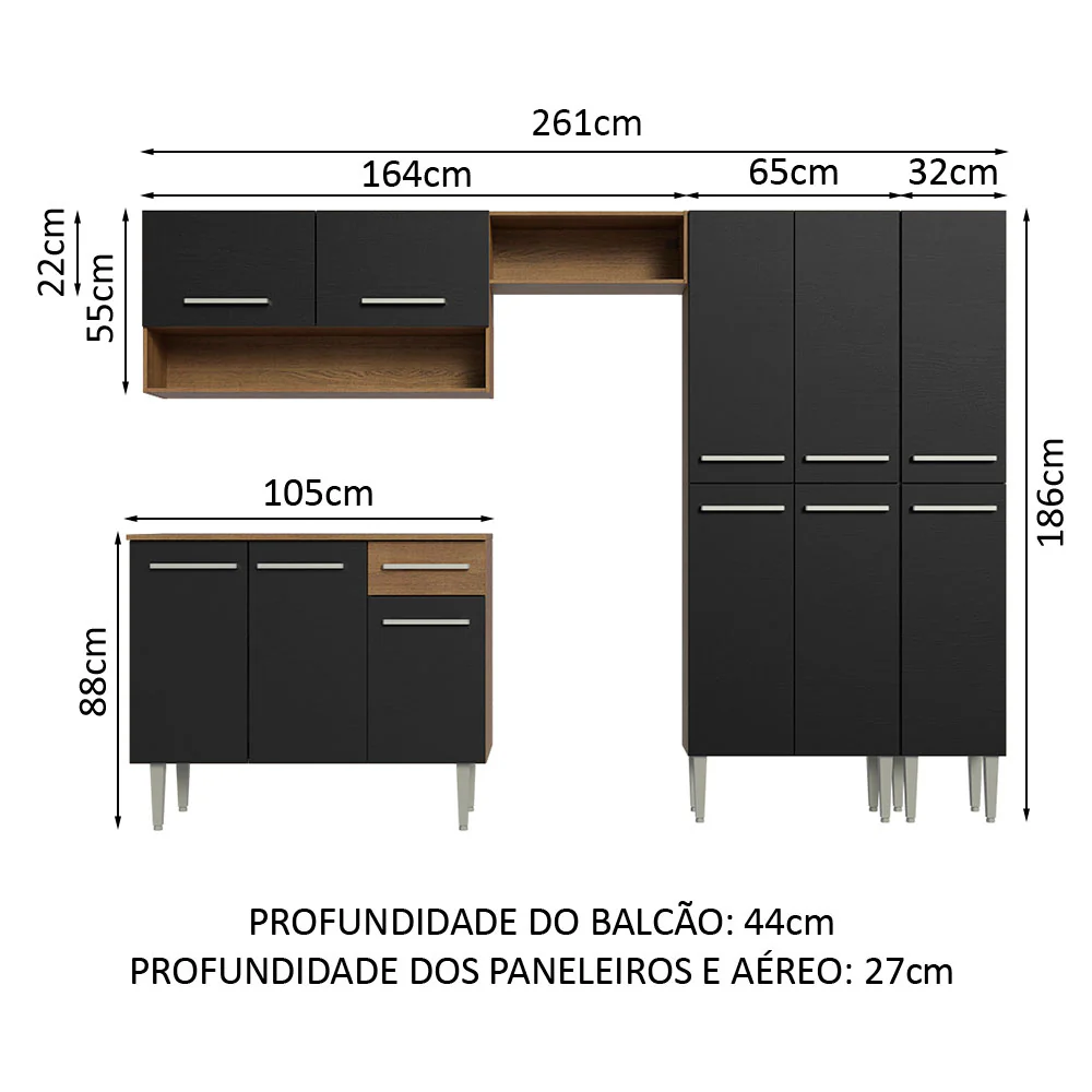 Armário de Cozinha Completa 261cm Rustic/Preto Emilly Madesa 02 - Image 3