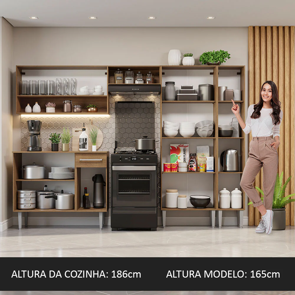Armário de Cozinha Completa 261cm Rustic/Preto Emilly Madesa 02 - Image 5