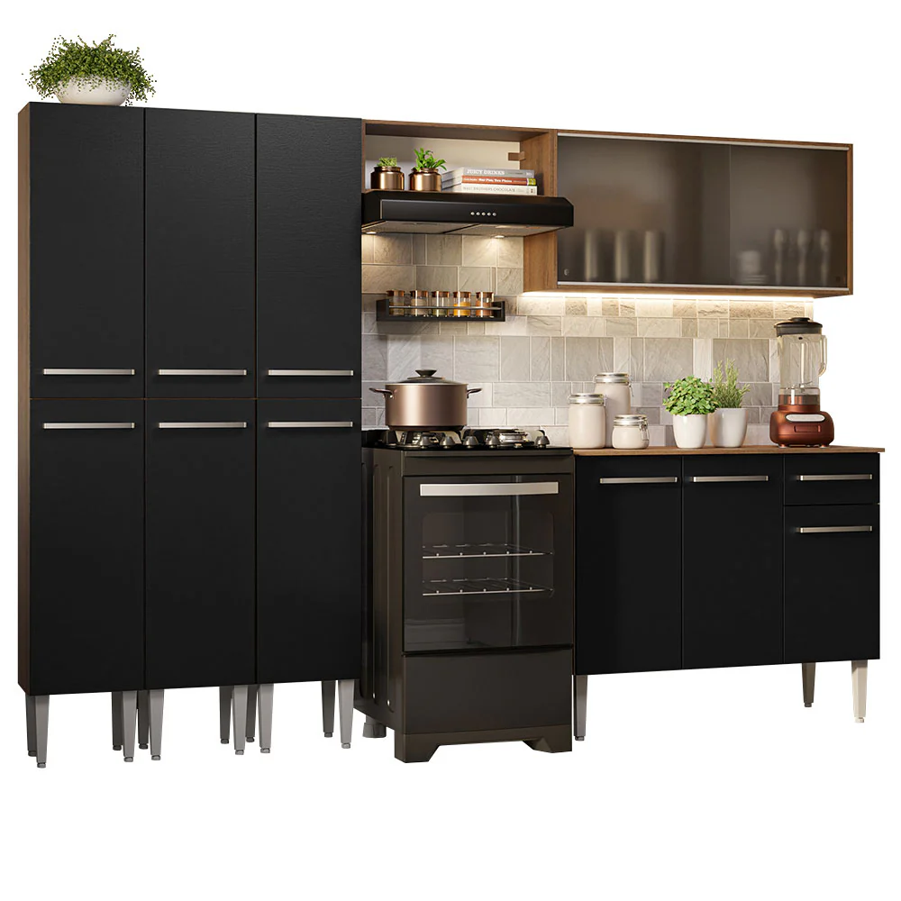 Armário de Cozinha Completa 261cm Rustic/Preto Emilly Madesa 03 - Image 2