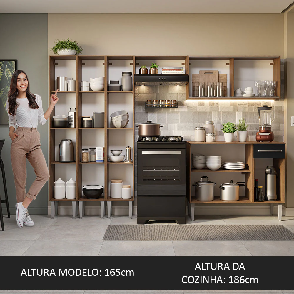 Armário de Cozinha Completa 261cm Rustic/Preto Emilly Madesa 03 - Image 5