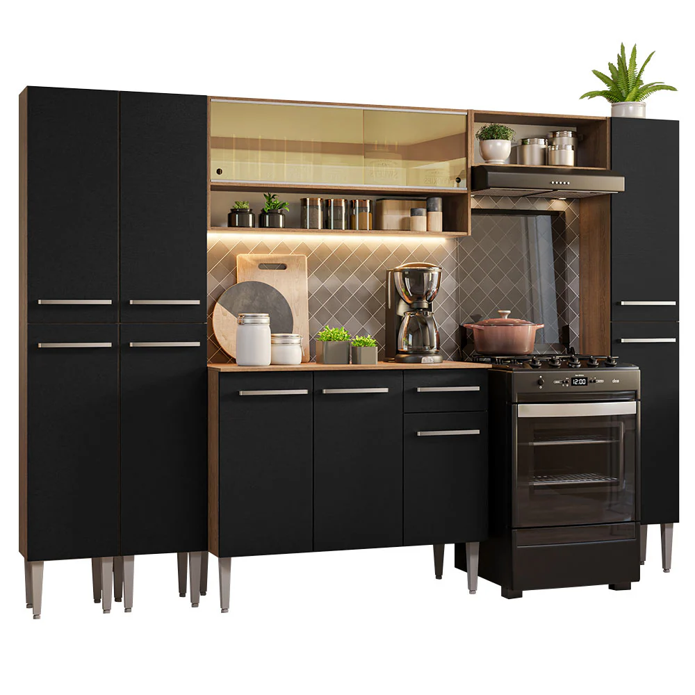 Armário de Cozinha Completa 261cm Rustic/Preto Emilly Madesa 04 - Image 2