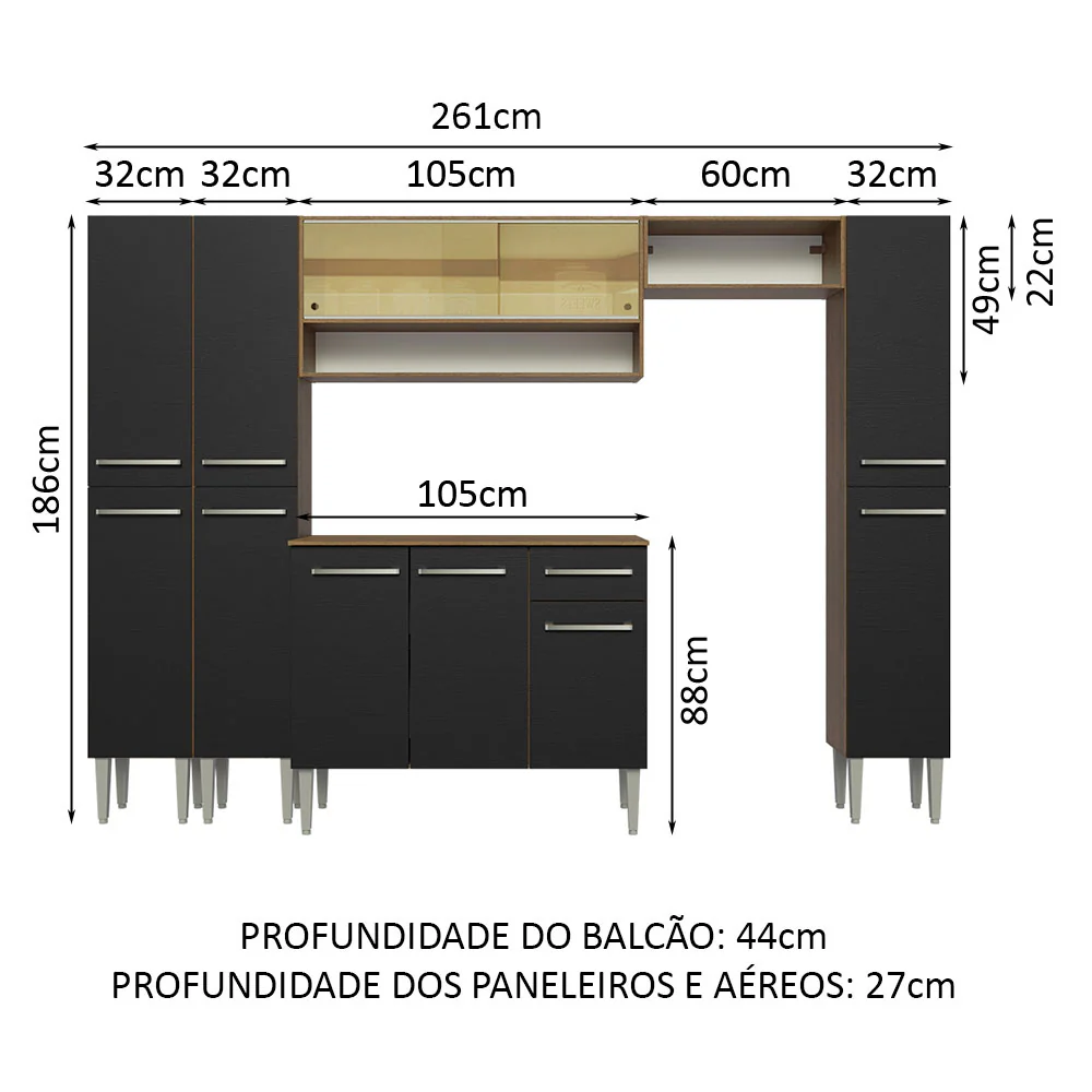 Armário de Cozinha Completa 261cm Rustic/Preto Emilly Madesa 04 - Image 3
