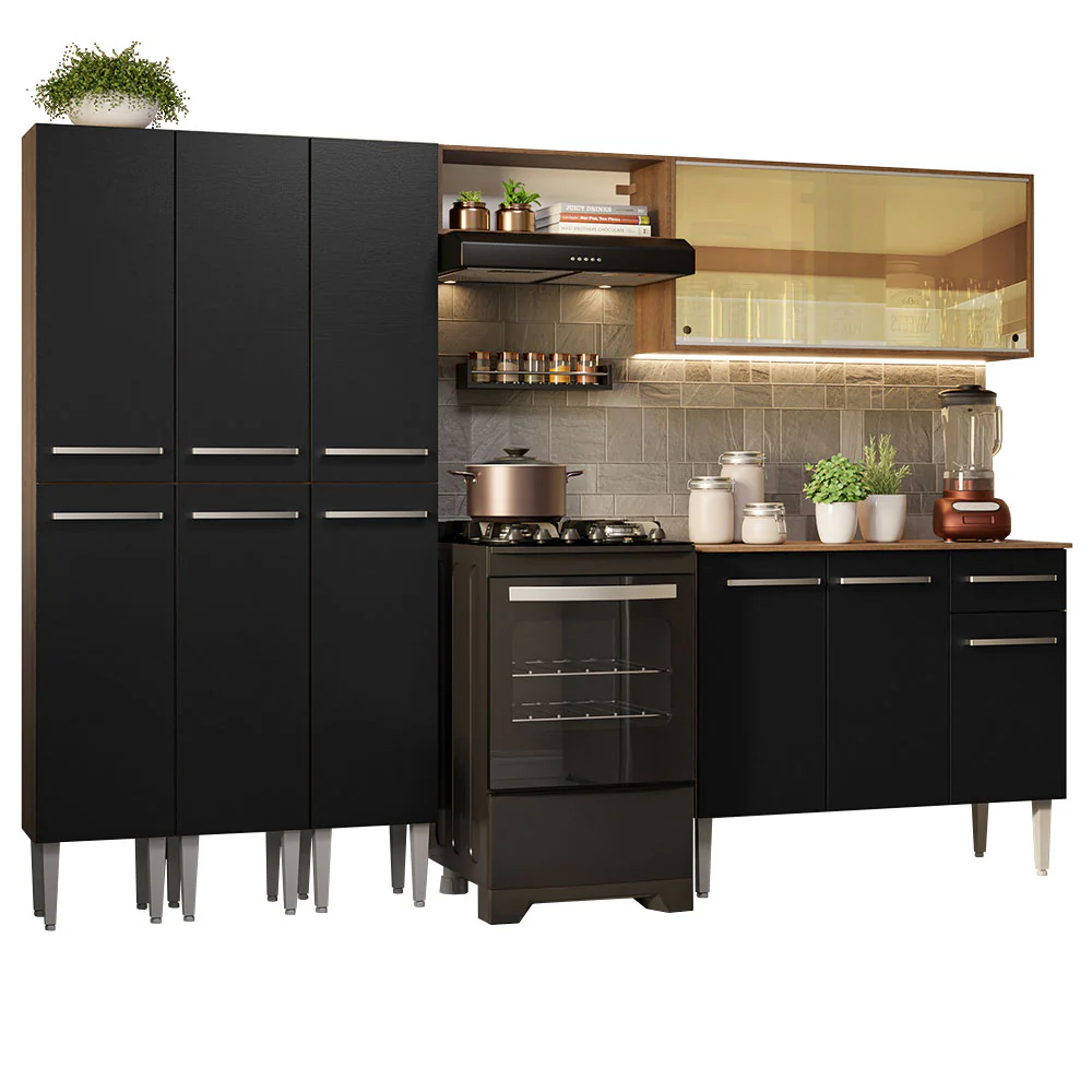 Armário de Cozinha Completa 261cm Rustic/Preto Emilly Madesa 05 - Image 2