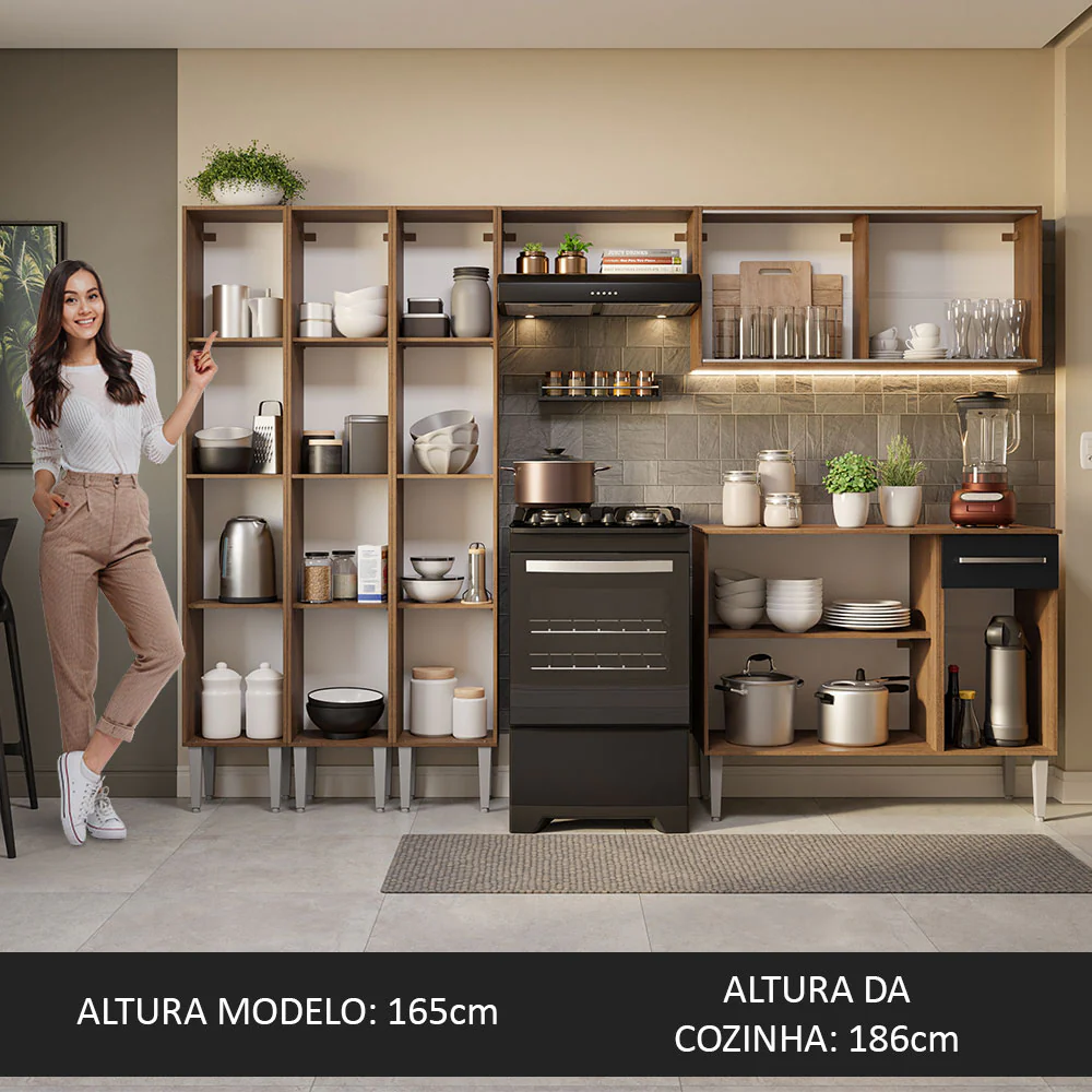 Armário de Cozinha Completa 261cm Rustic/Preto Emilly Madesa 05 - Image 5