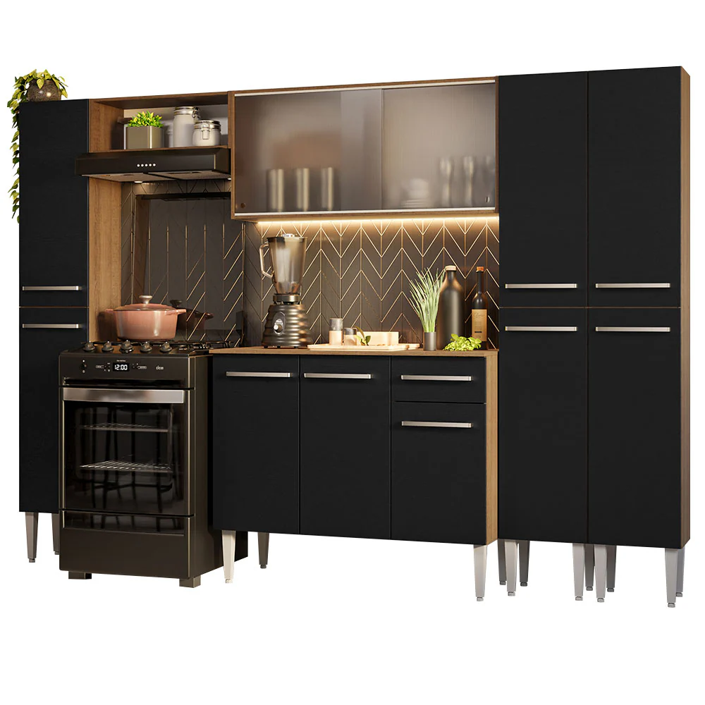 Armário de Cozinha Completa 261cm Rustic/Preto Emilly Madesa 06 - Image 2