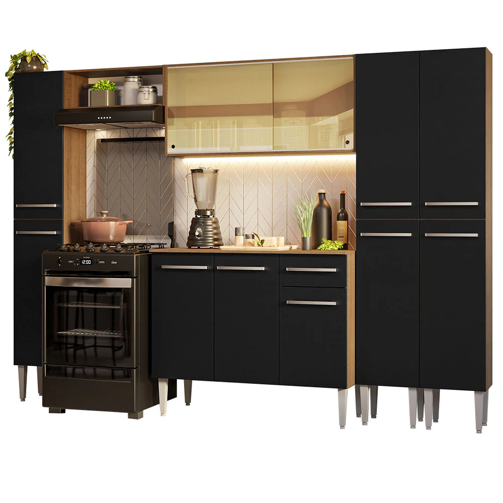 Armário de Cozinha Completa 261cm Rustic/Preto Emilly Madesa 07 - Image 2