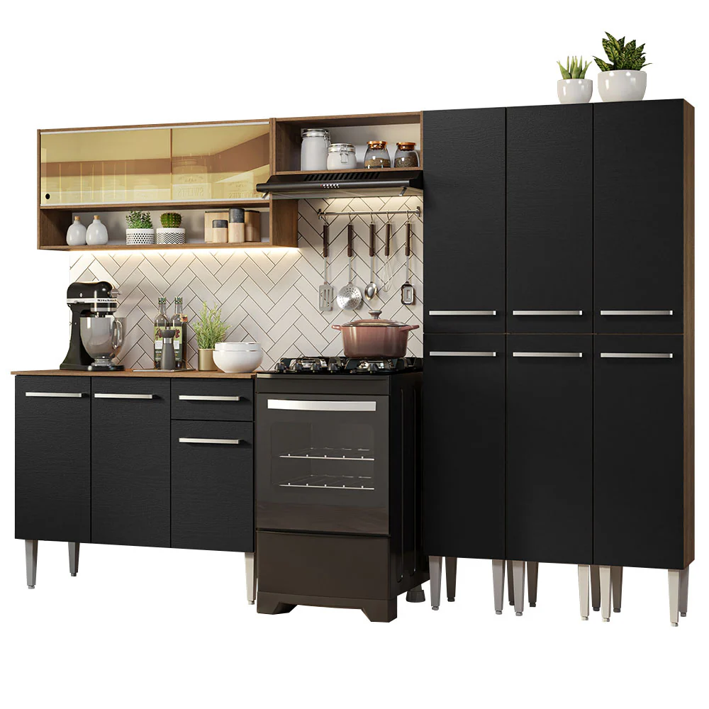Armário de Cozinha Completa 261cm Rustic/Preto Emilly Madesa 08 - Image 2