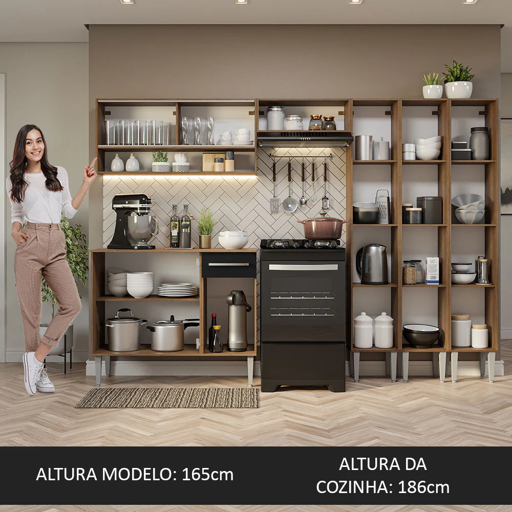 Armário de Cozinha Completa 261cm Rustic/Preto Emilly Madesa 08 - Image 5