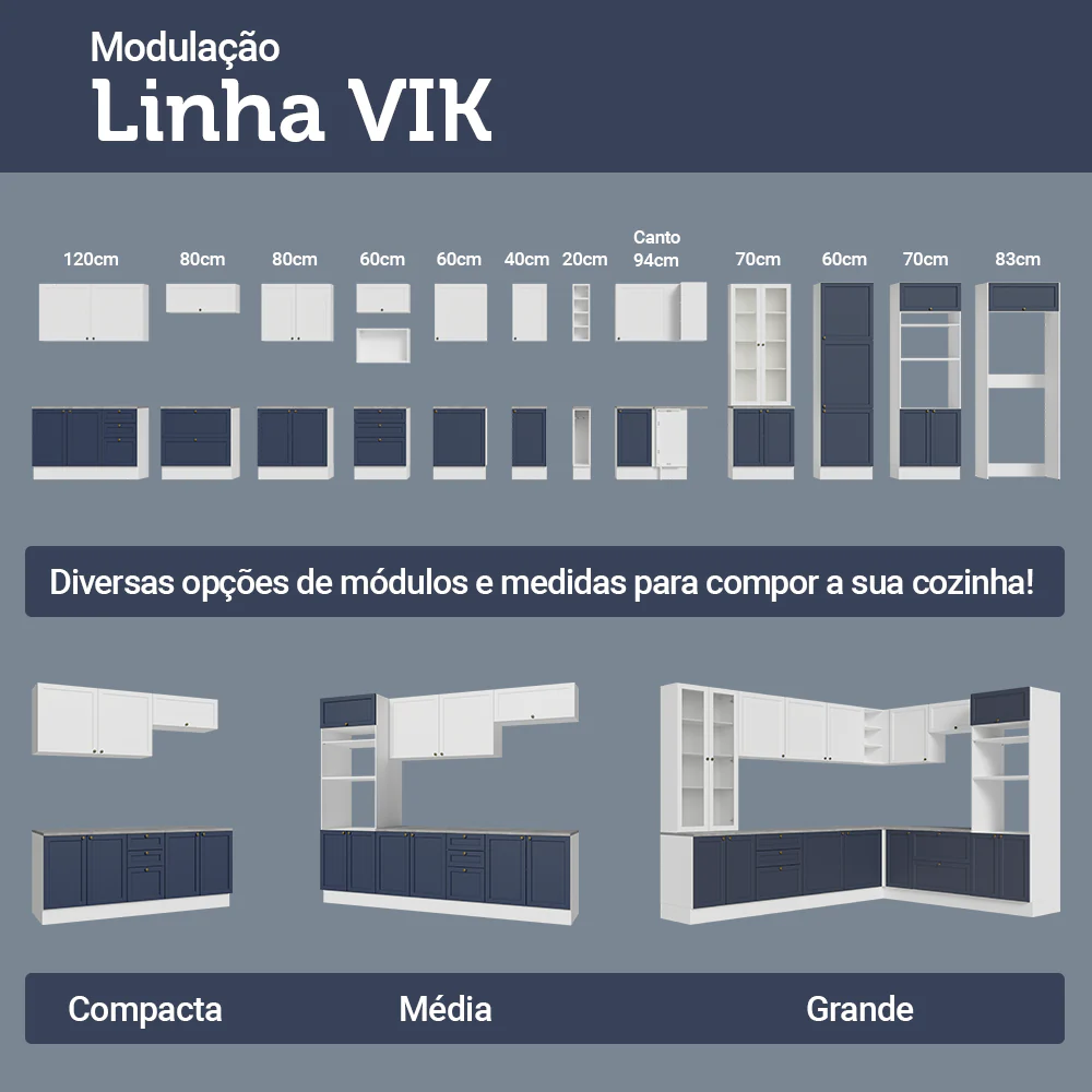 Armário de Cozinha Completa 270 cm Branco/Azul/Branco Vik Madesa 01 - Image 10