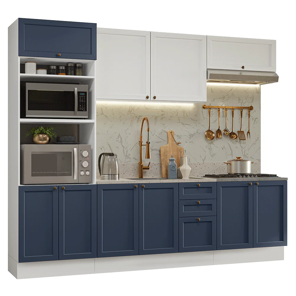 Armário de Cozinha Completa 270 cm Branco/Azul/Branco Vik Madesa 01 - Image 2