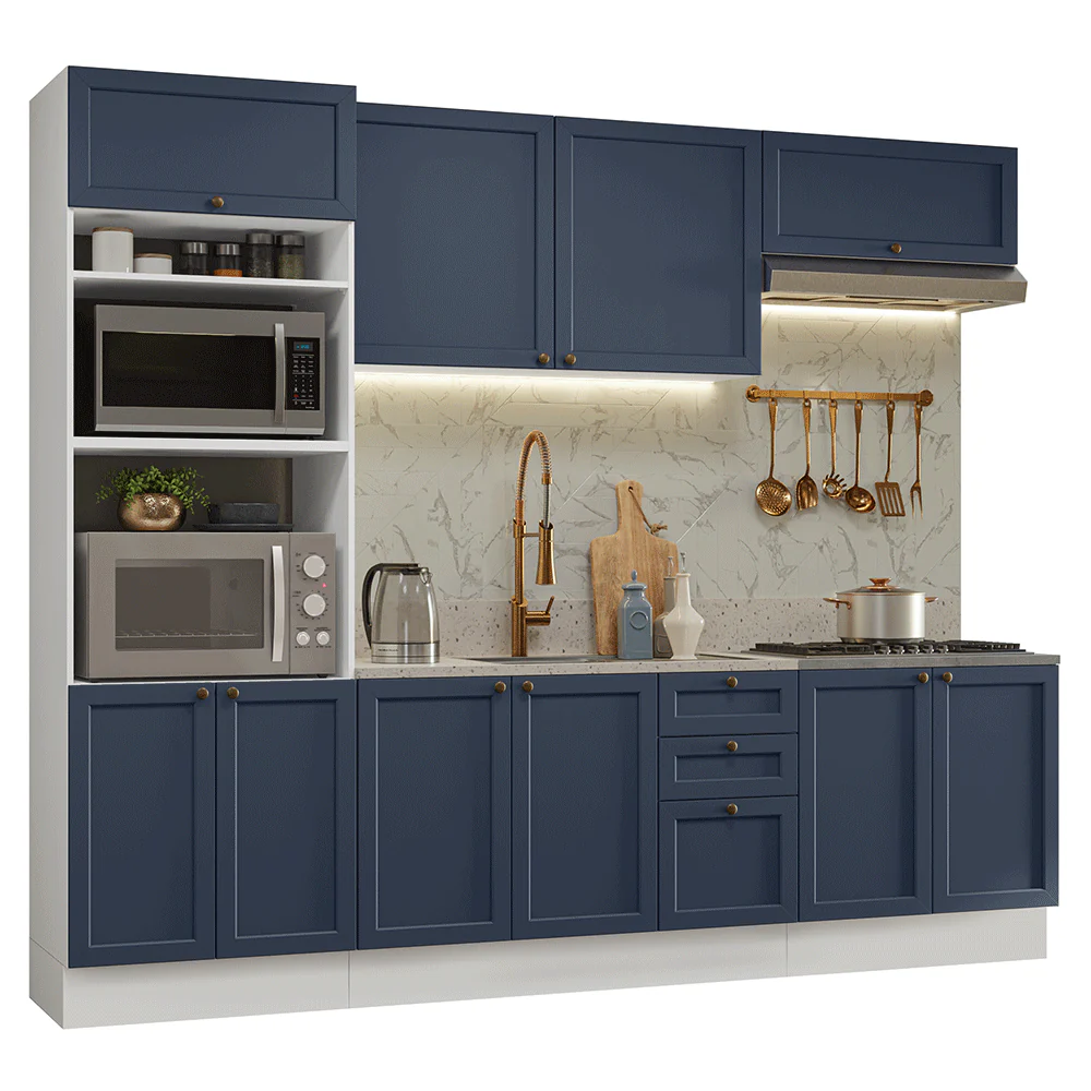 Armário de Cozinha Completa 270 cm Branco/Azul Vik Madesa 01 - Image 2