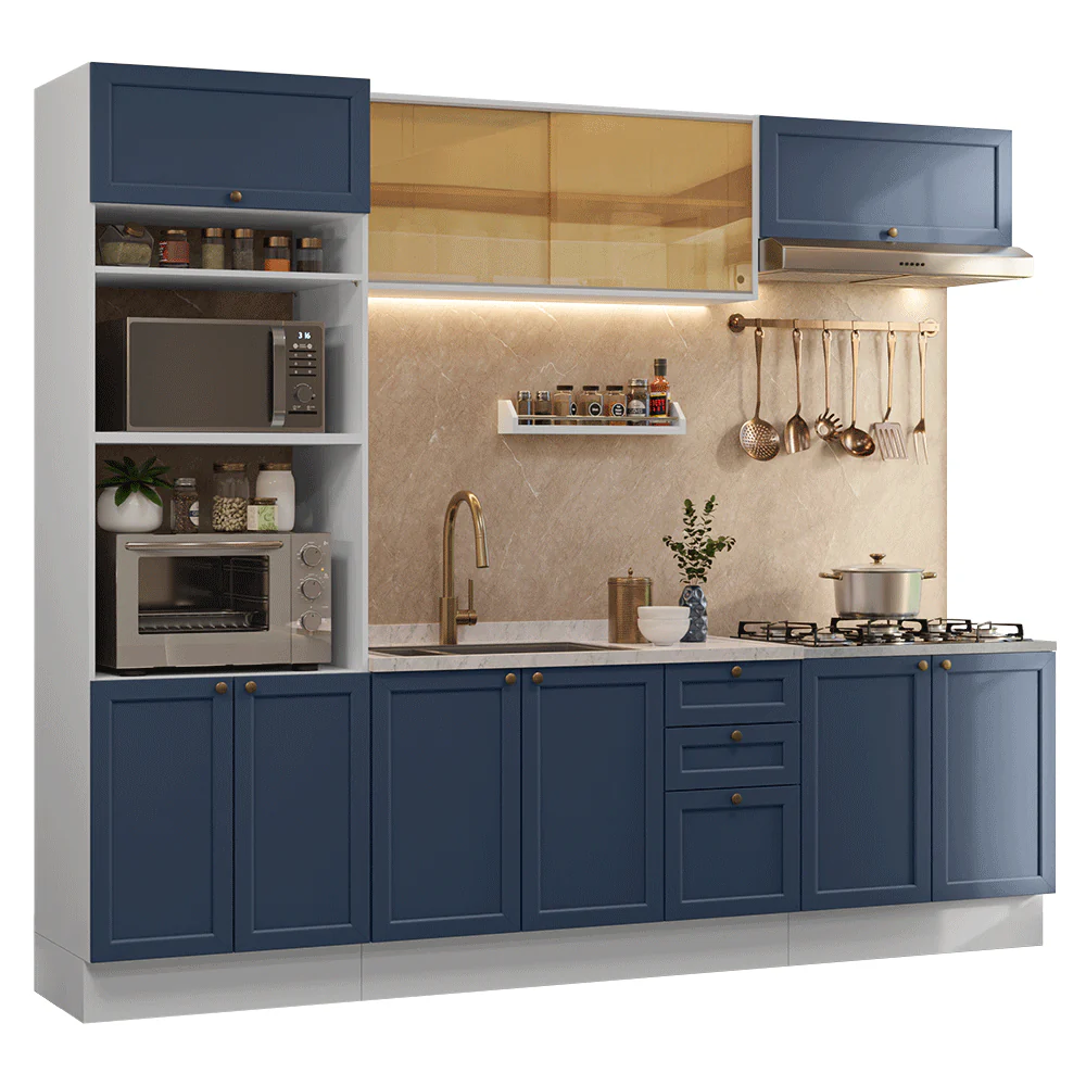 Armário de Cozinha Completa 270 cm Branco/Azul Vik Madesa 02 - Image 2