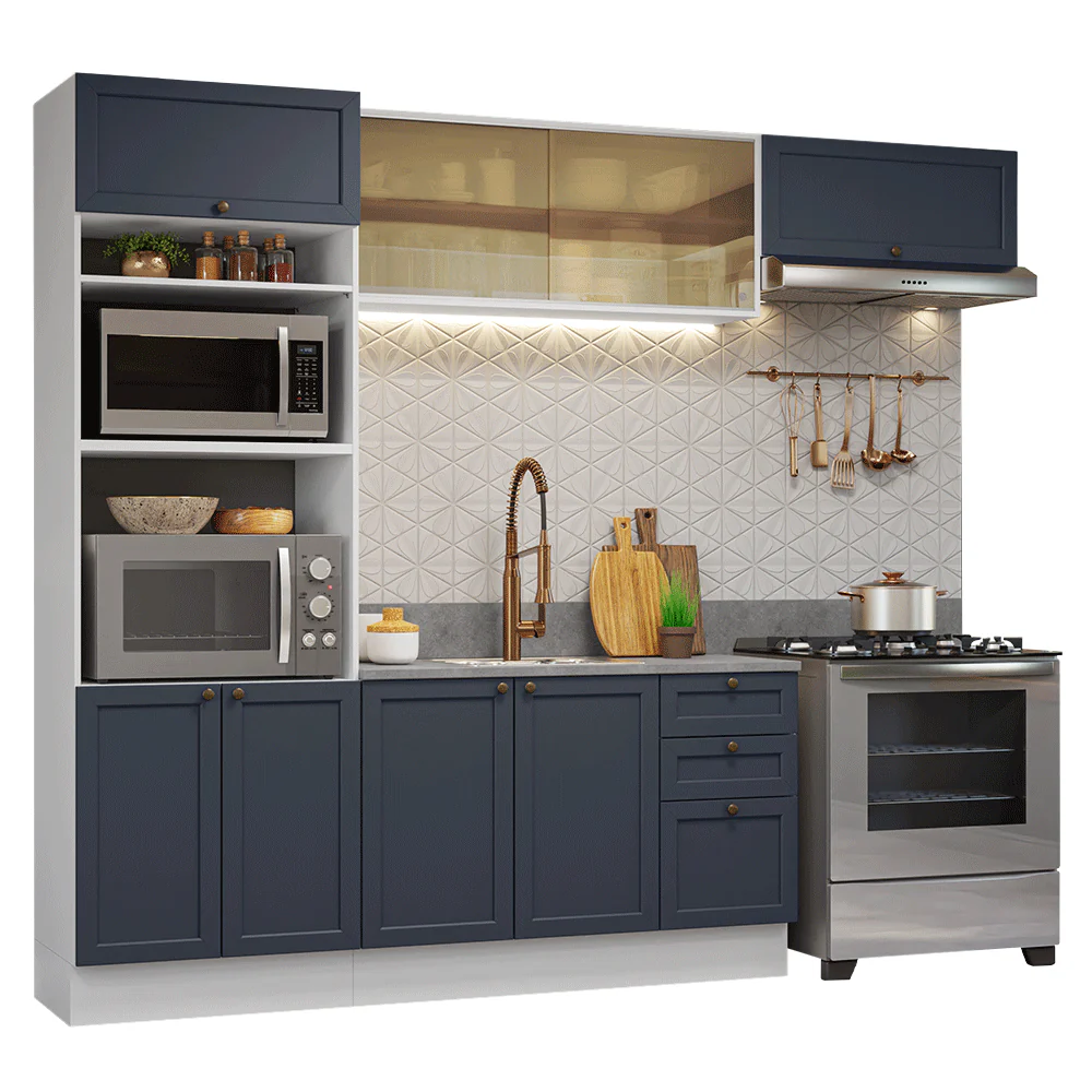 Armário de Cozinha Completa 270 cm Branco/Azul Vik Madesa 04 - Image 2