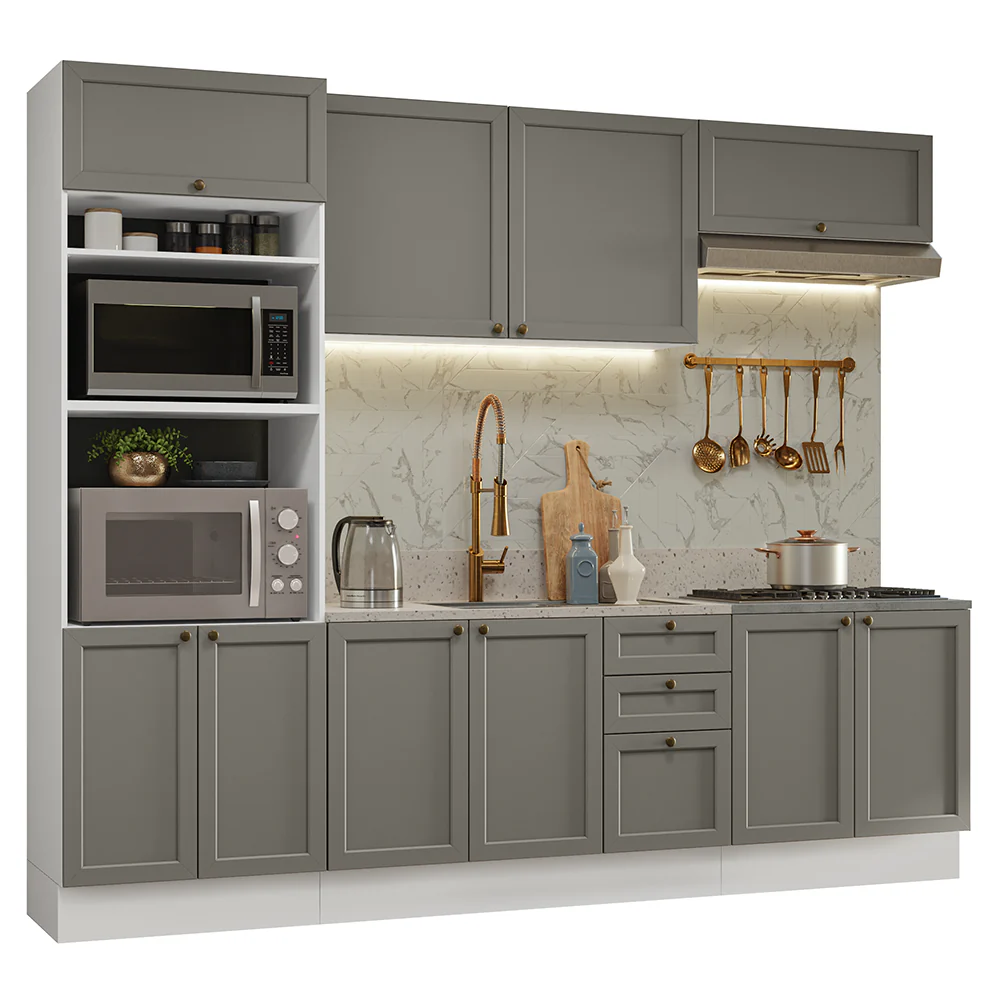 Armário de Cozinha Completa 270 cm Branco/Cinza Vik Madesa 01 - Image 2