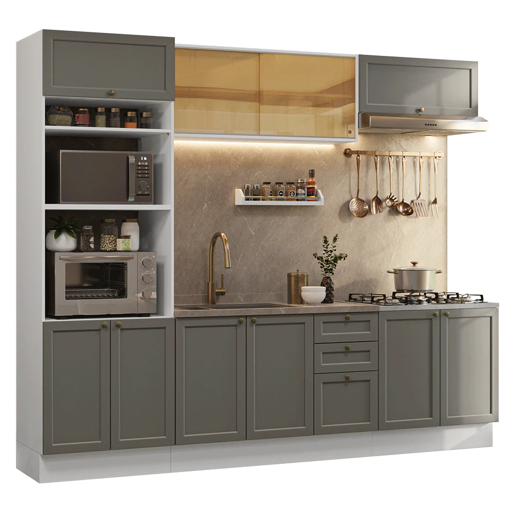 Armário de Cozinha Completa 270 cm Branco/Cinza Vik Madesa 02 - Image 2