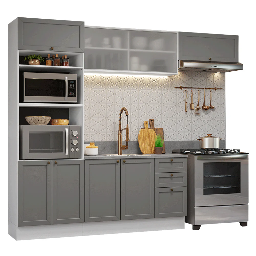 Armário de Cozinha Completa 270 cm Branco/Cinza Vik Madesa 03 - Image 2
