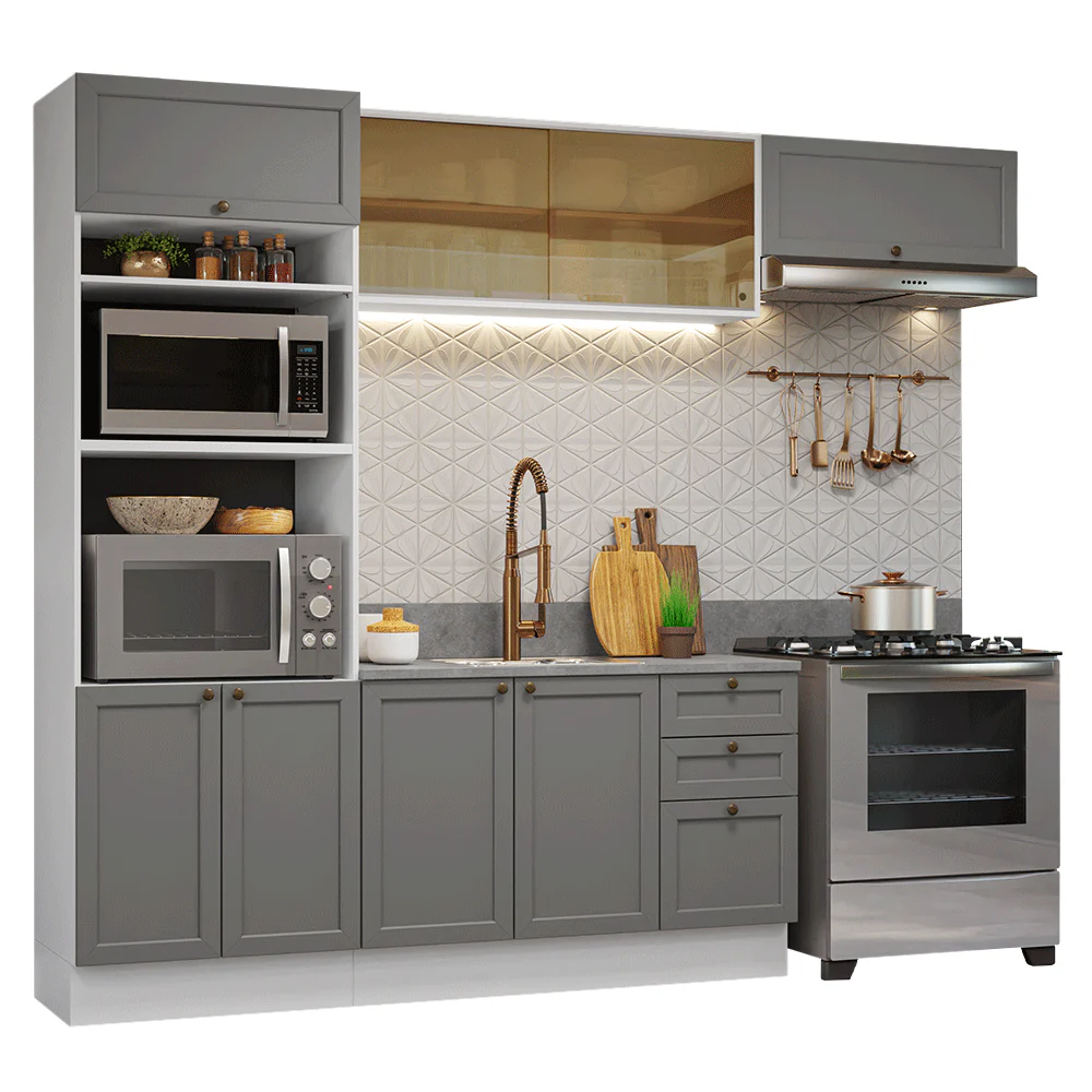 Armário de Cozinha Completa 270 cm Branco/Cinza Vik Madesa 04 - Image 2