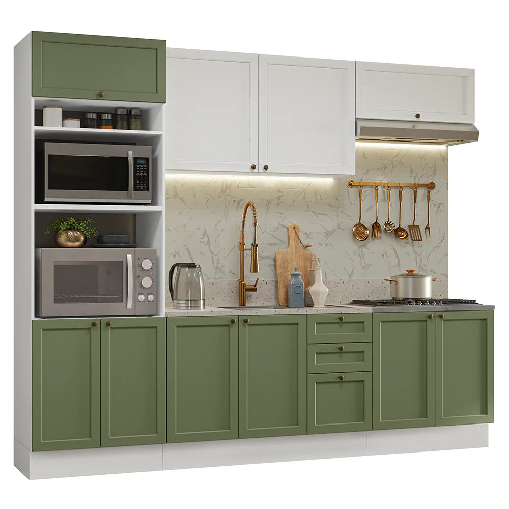 Armário de Cozinha Completa 270 cm Branco/Verde/Branco Vik Madesa 01 - Image 2