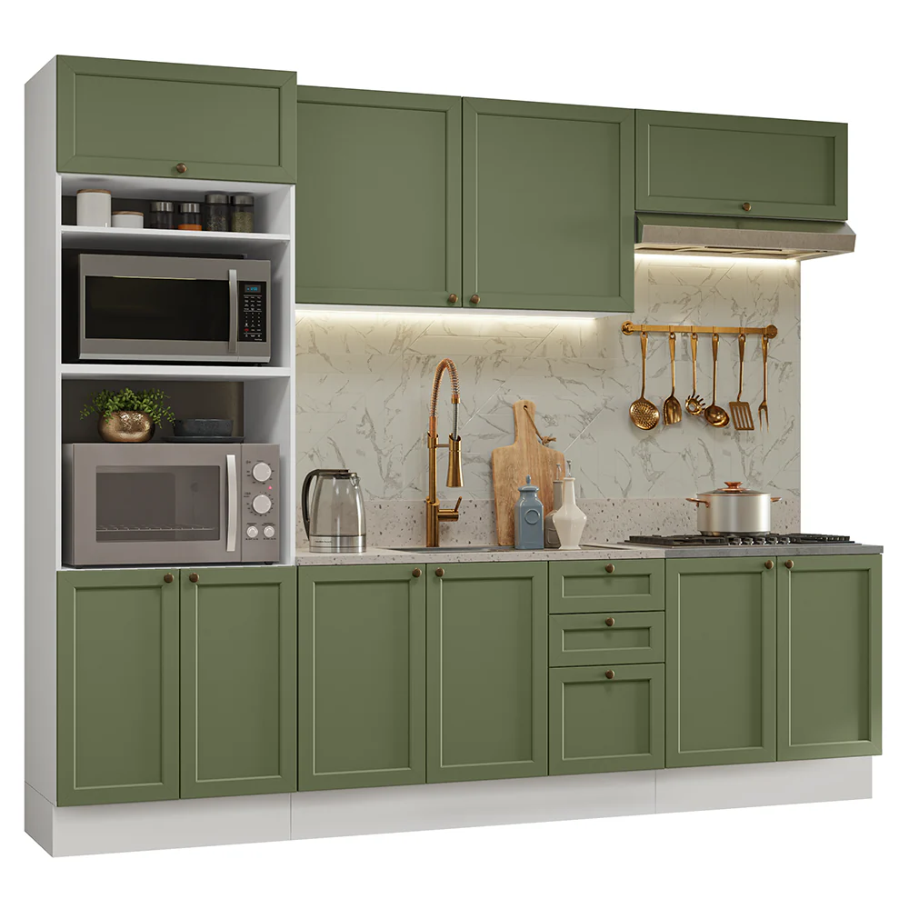 Armário de Cozinha Completa 270 cm Branco/Verde Vik Madesa 01 - Image 2