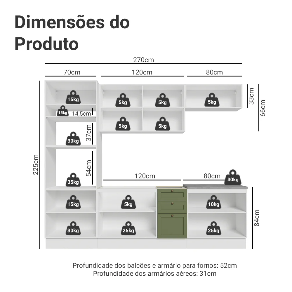 Armário de Cozinha Completa 270 cm Branco/Verde Vik Madesa 01 - Image 3