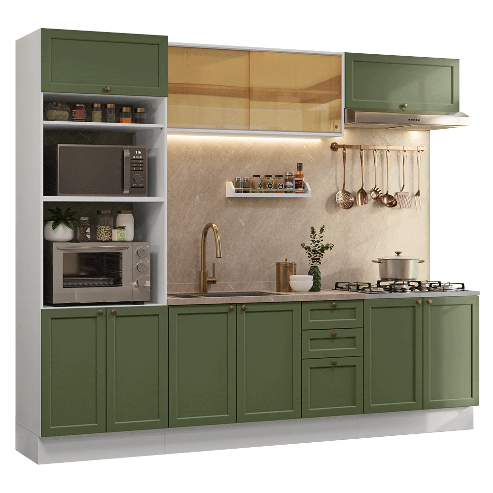 Armário de Cozinha Completa 270 cm Branco/Verde Vik Madesa 02 - Image 2