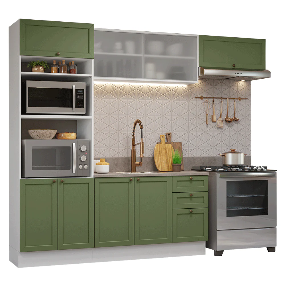 Armário de Cozinha Completa 270 cm Branco/Verde Vik Madesa 03 - Image 2