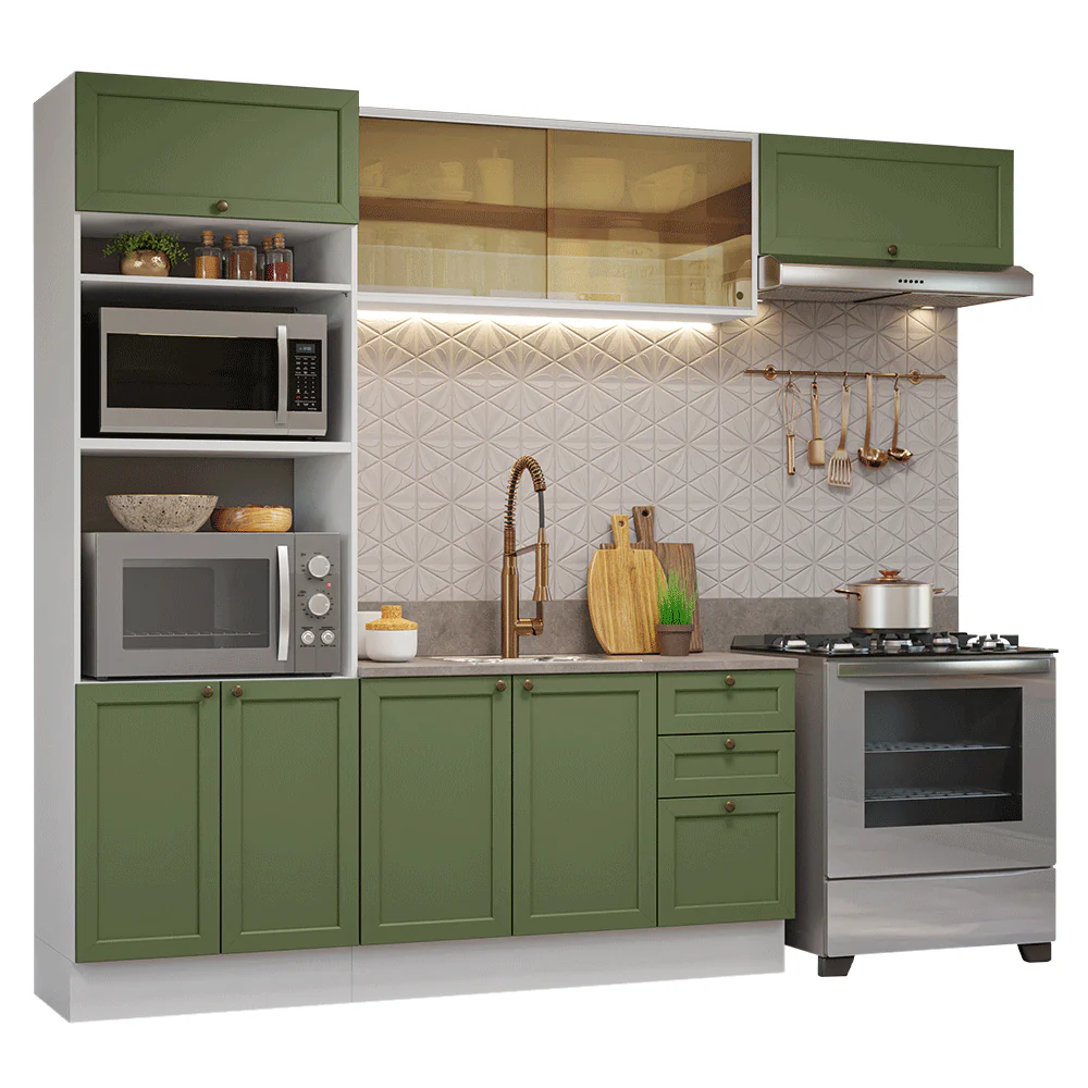 Armário de Cozinha Completa 270 cm Branco/Verde Vik Madesa 04 - Image 2