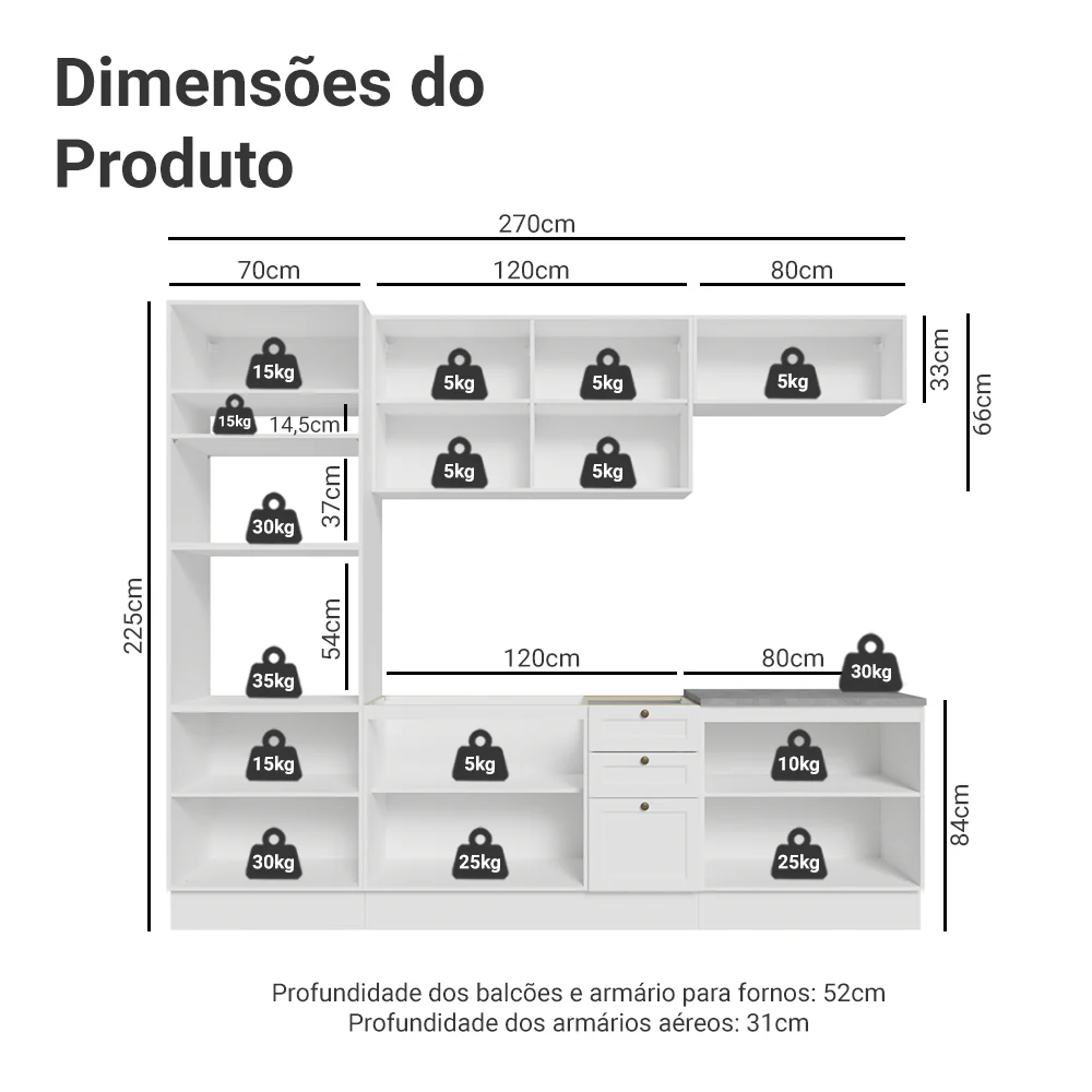 Armário de Cozinha Completa 270 cm Branco Vik Madesa 01 - Image 3