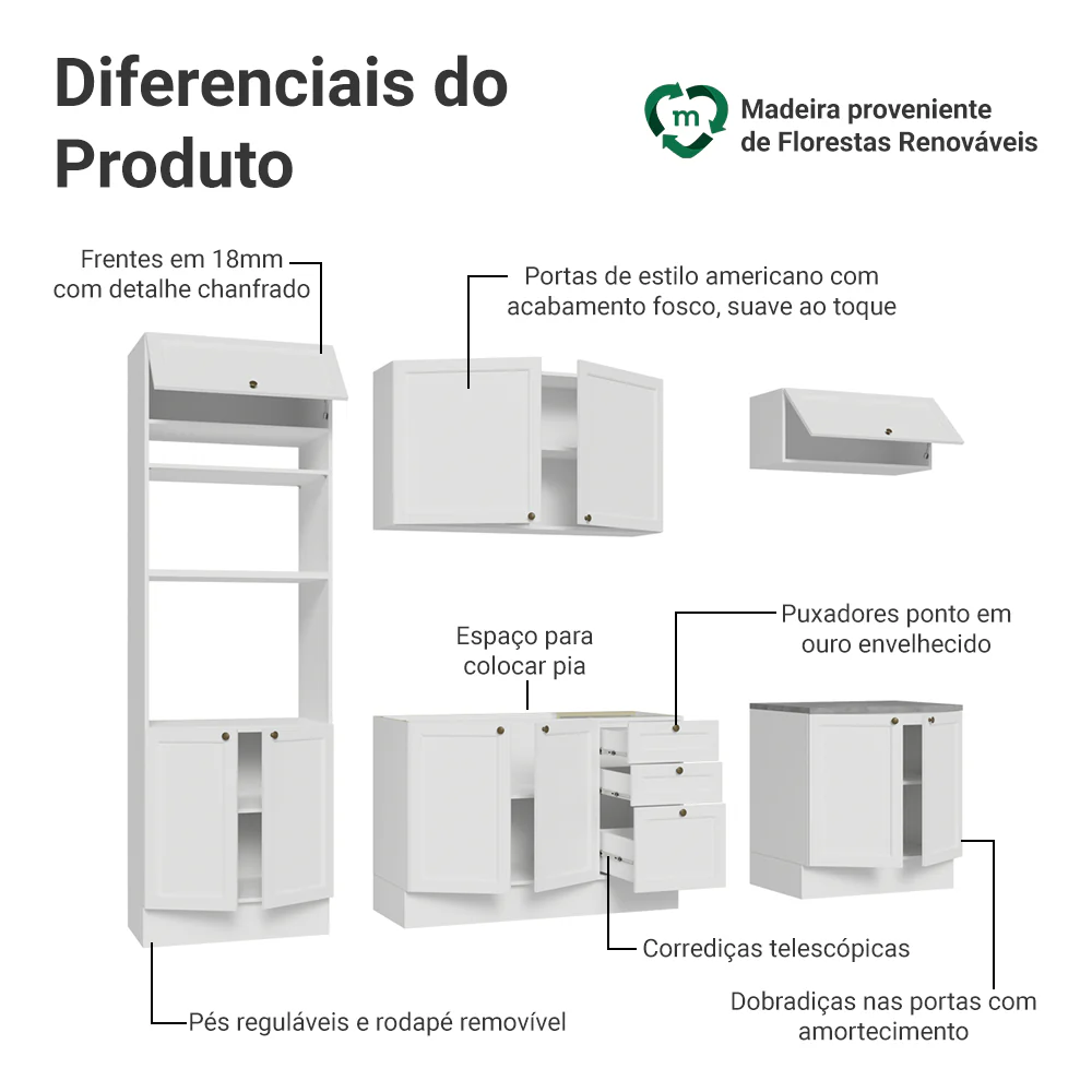 Armário de Cozinha Completa 270 cm Branco Vik Madesa 01 - Image 4