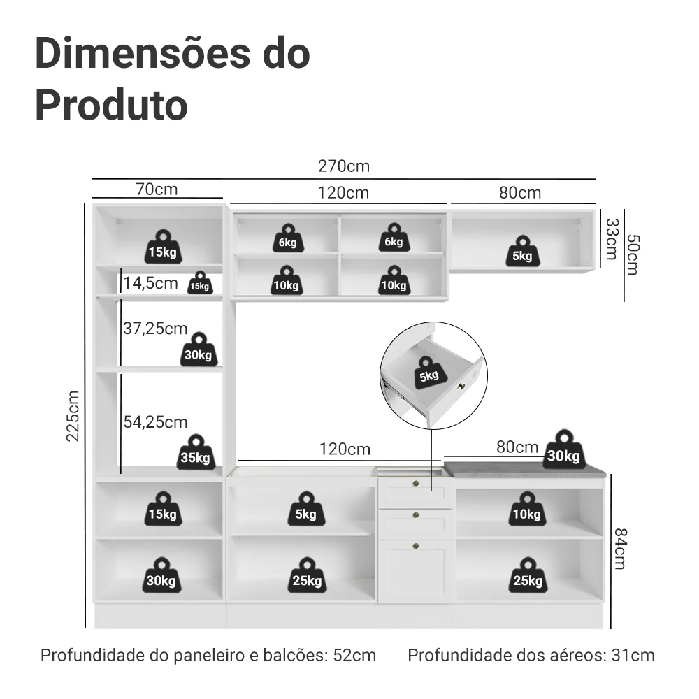 Armário de Cozinha Completa 270 cm Branco Vik Madesa 02 - Image 3