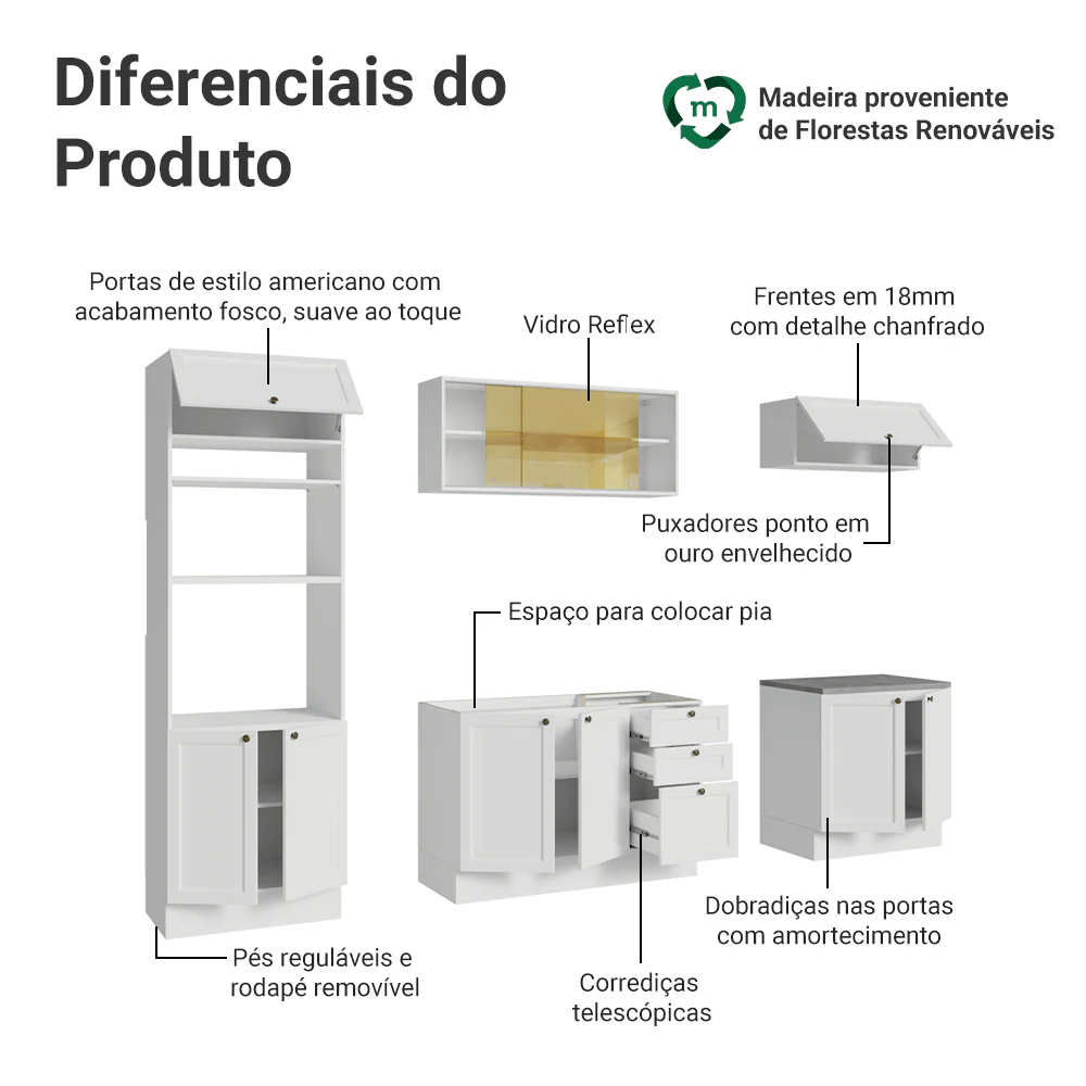 Armário de Cozinha Completa 270 cm Branco Vik Madesa 02 - Image 4