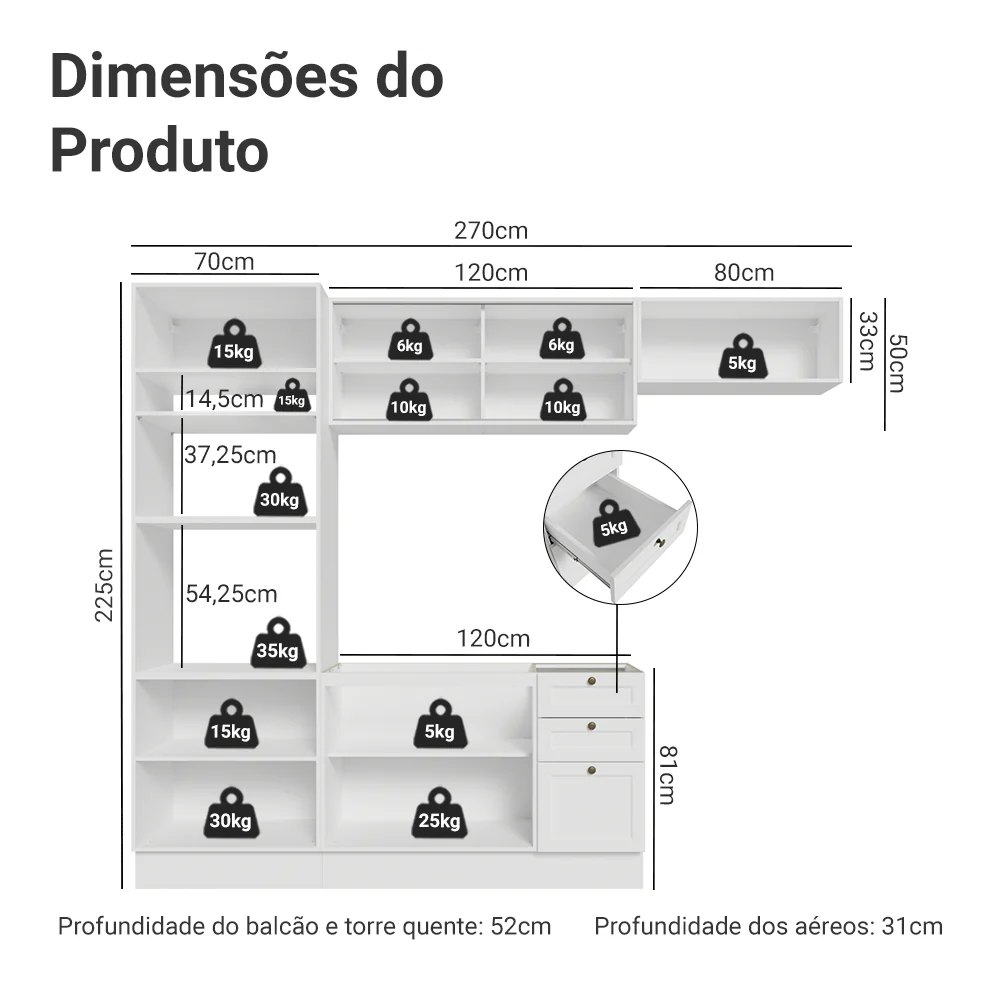 Armário de Cozinha Completa 270 cm Branco Vik Madesa 03 - Image 3