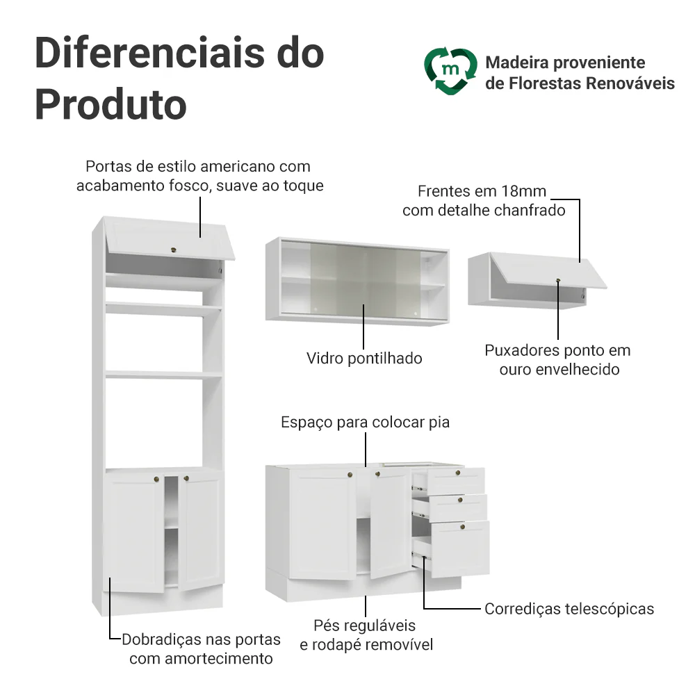 Armário de Cozinha Completa 270 cm Branco Vik Madesa 03 - Image 4