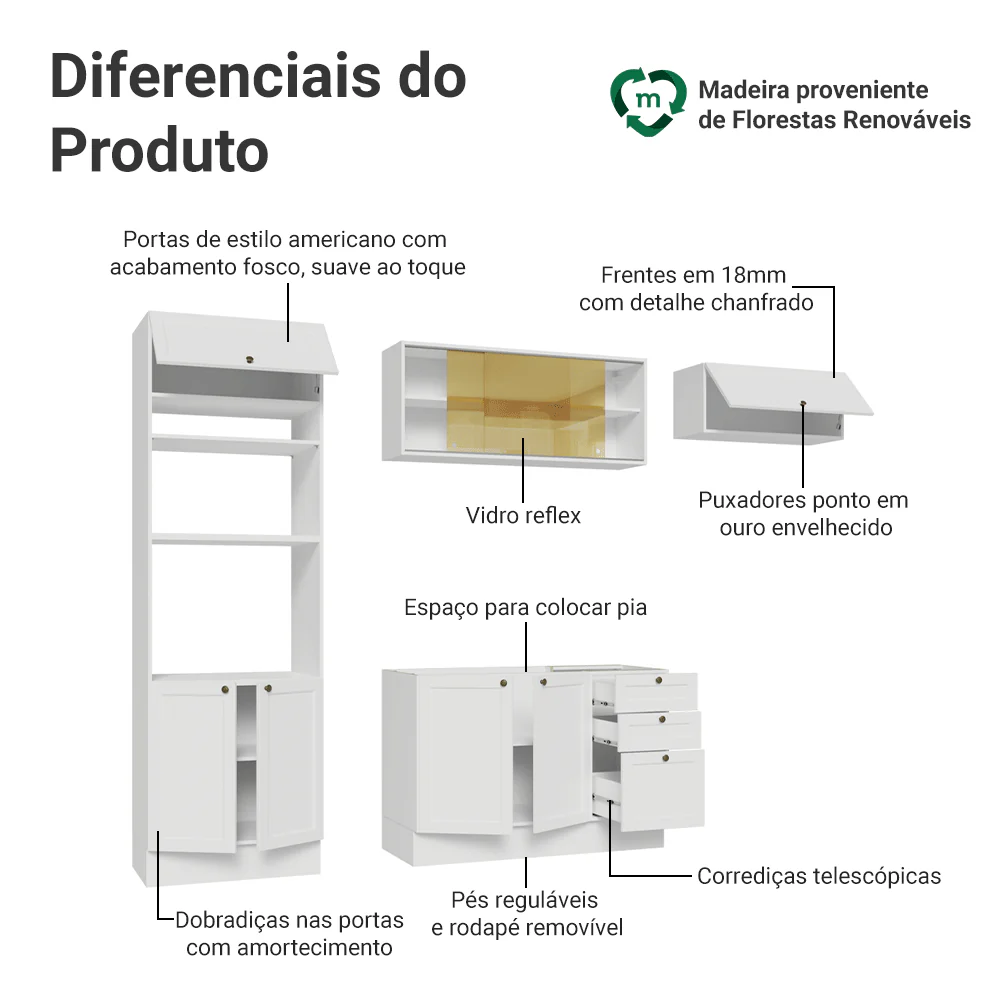Armário de Cozinha Completa 270 cm Branco Vik Madesa 04 - Image 4