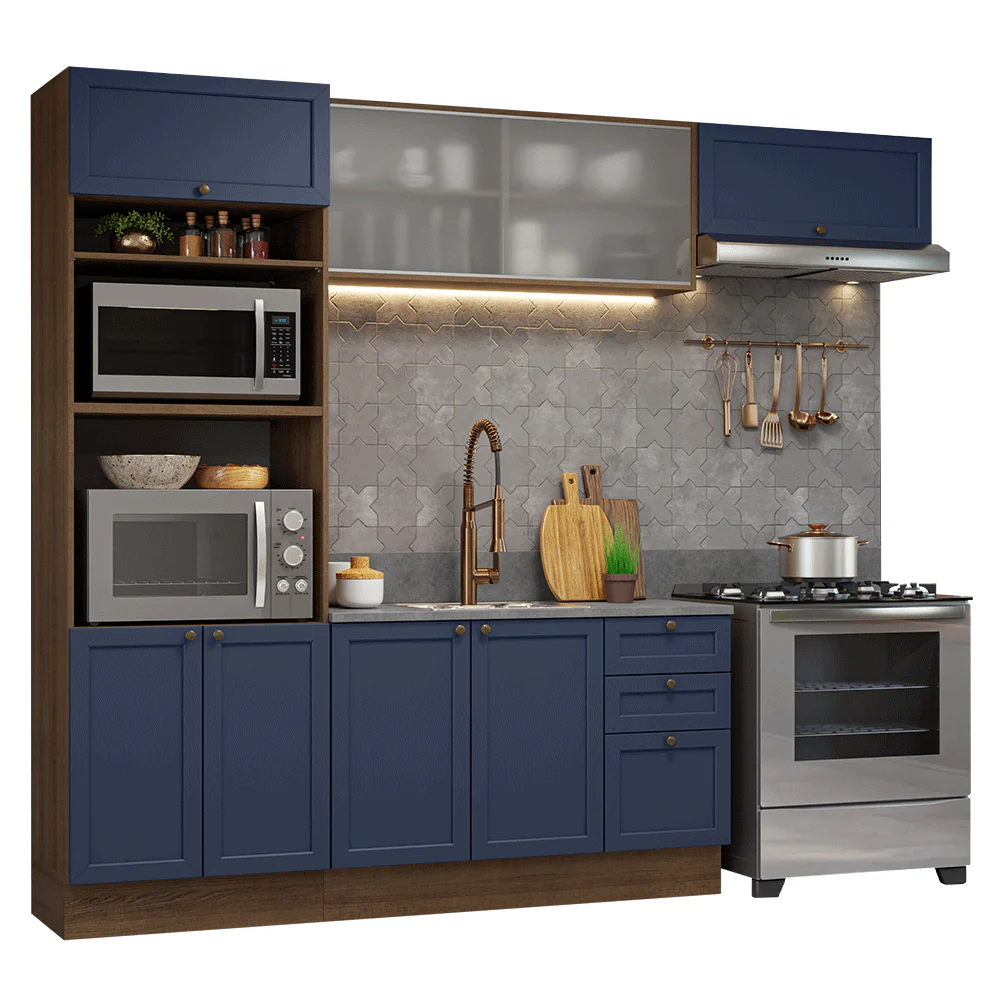 Armário de Cozinha Completa 270 cm Rustic/Azul Vik Madesa 03 - Image 2