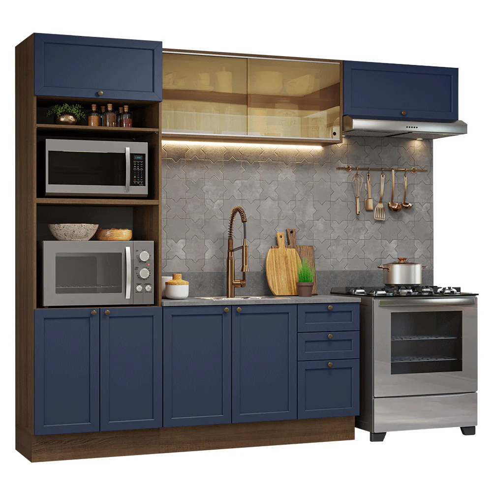 Armário de Cozinha Completa 270 cm Rustic/Azul Vik Madesa 04 - Image 2