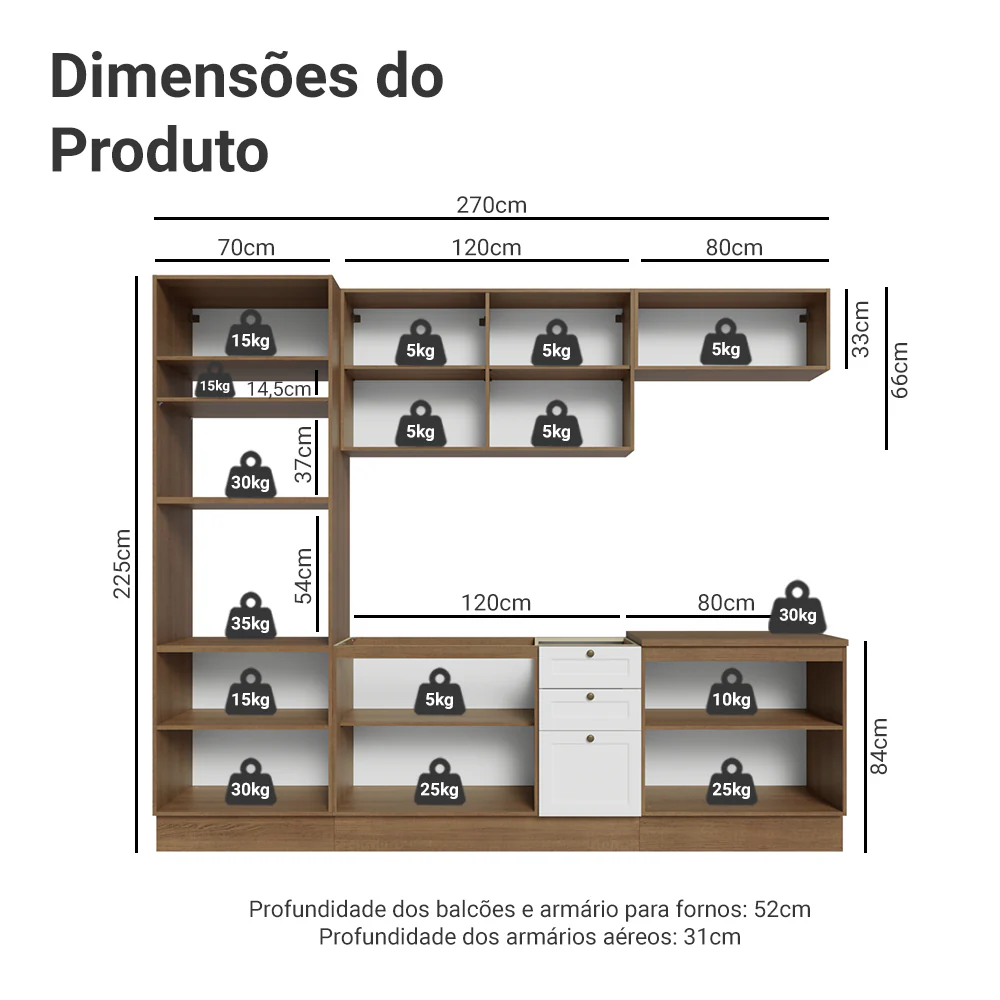 Armário de Cozinha Completa 270 cm Rustic/Branco Vik Madesa 01 - Image 3