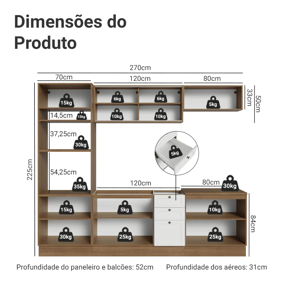 Armário de Cozinha Completa 270 cm Rustic/Branco Vik Madesa 02 - Image 3