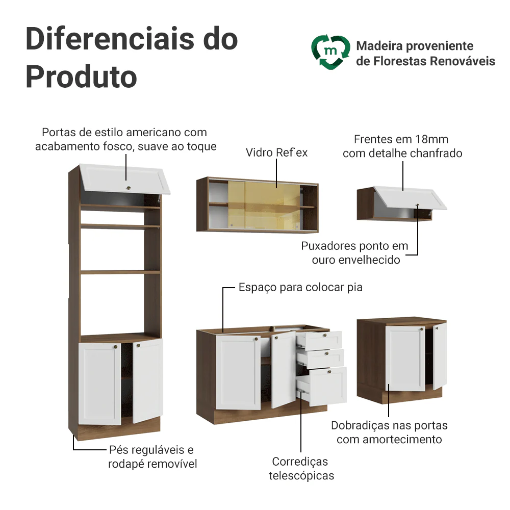 Armário de Cozinha Completa 270 cm Rustic/Branco Vik Madesa 02 - Image 4