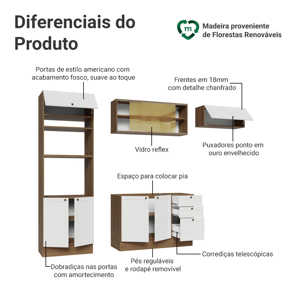 Armário de Cozinha Completa 270 cm Rustic/Branco Vik Madesa 04 - Image 4