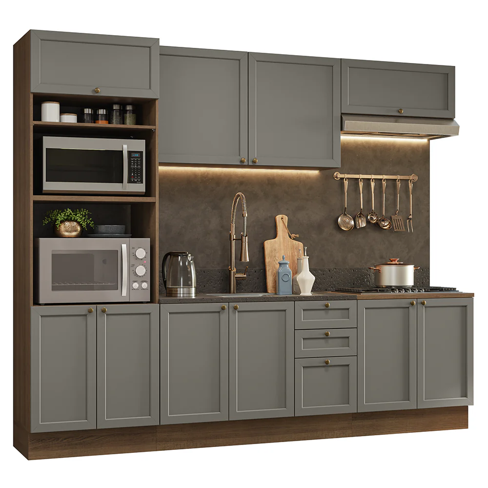 Armário de Cozinha Completa 270 cm Rustic/Cinza Vik Madesa 01 - Image 2