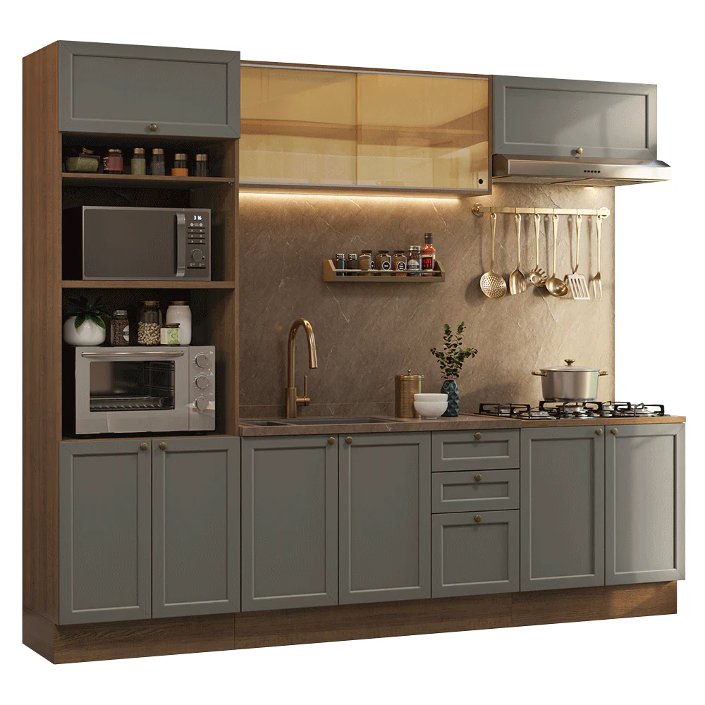 Armário de Cozinha Completa 270 cm Rustic/Cinza Vik Madesa 02 - Image 2