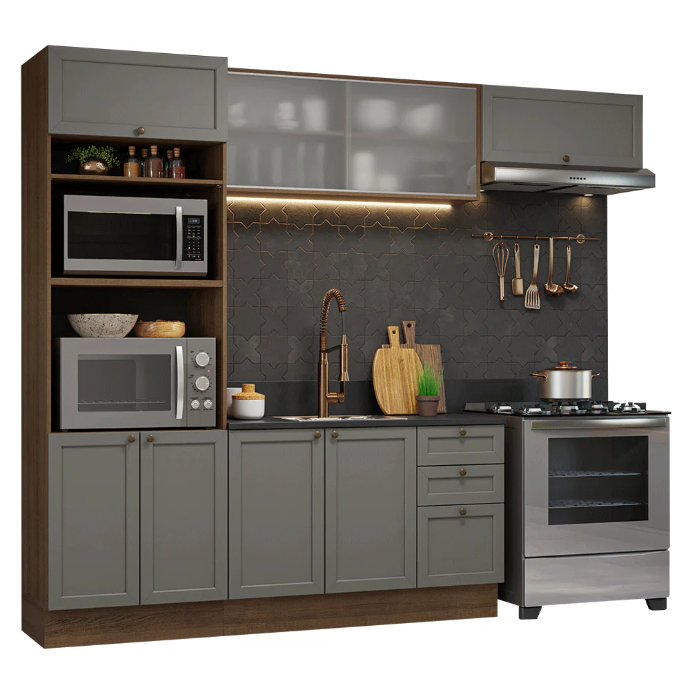 Armário de Cozinha Completa 270 cm Rustic/Cinza Vik Madesa 03 - Image 2