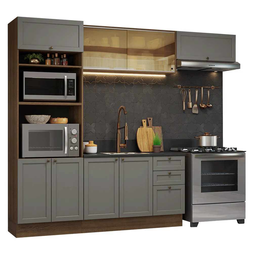 Armário de Cozinha Completa 270 cm Rustic/Cinza Vik Madesa 04 - Image 2